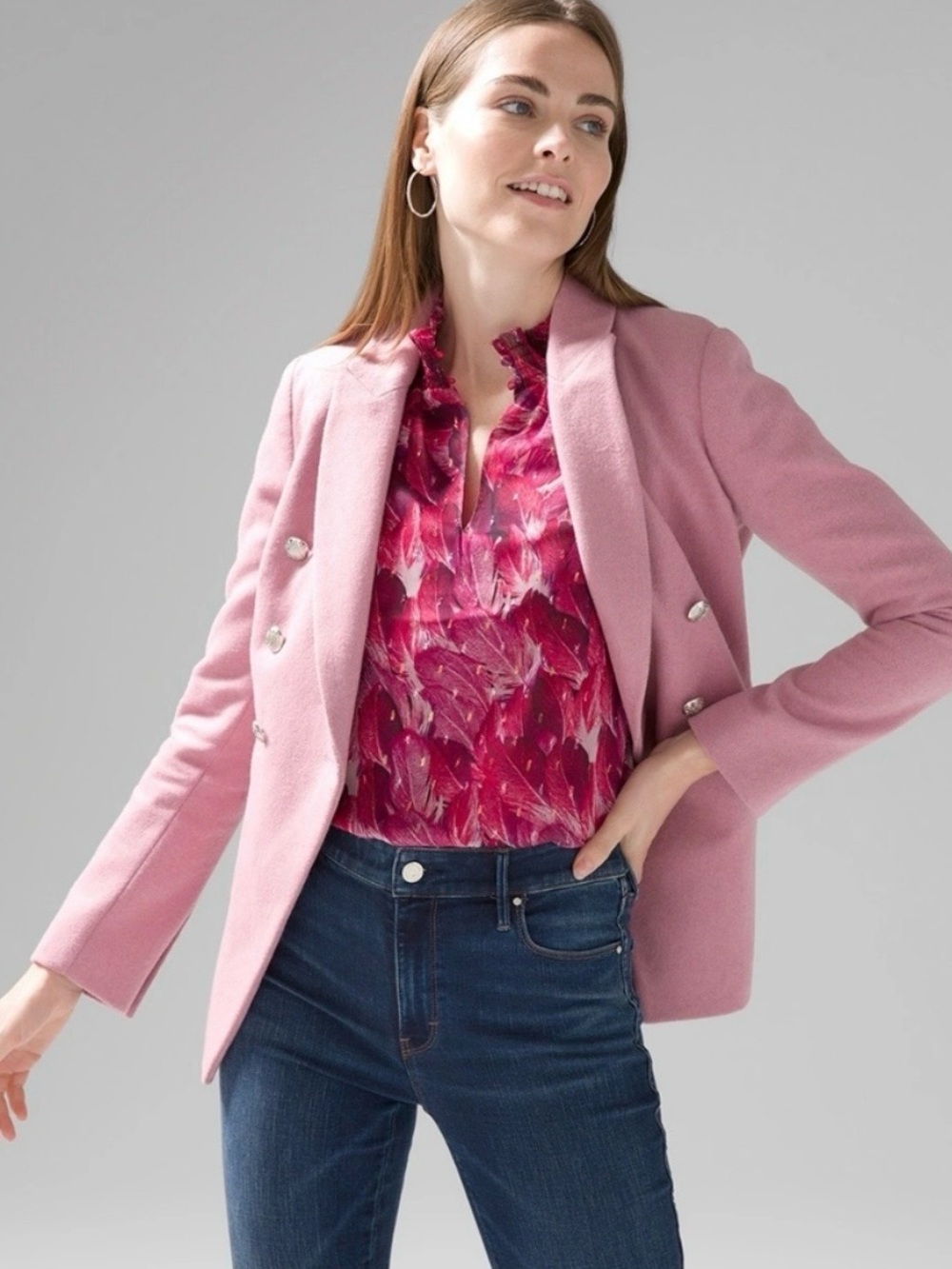WHBM Melton Studio Blazer in Foxglove Pink
